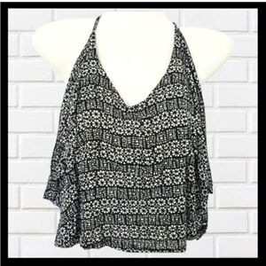 AEROPOSTALE Stylish Spaghetti Strap Crop Top, Black/White Floral XS